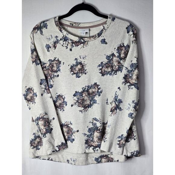J. JILL Pleated-Back Floral Sweatshirt Oatmeal Heather Roses Cotton Size XSp - Picture 1 of 6